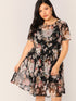 Plus Floral Print Semi Sheer Dress Without Cami